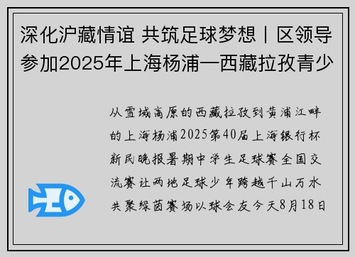 深化沪藏情谊 共筑足球梦想丨区领导参加2025年上海杨浦—西藏拉孜青少年足球交流观摩慰问活动